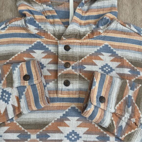 Faherty RARE Doug Good Feather Aztec Tribal Organic Cotton Poncho Hoodie Mens M - Picture 8 of 14